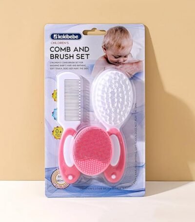 Kokibebe Baby Comb and Brush Set for Newborns, Soft Bristle Hairbrush and Infant Scalp Massager