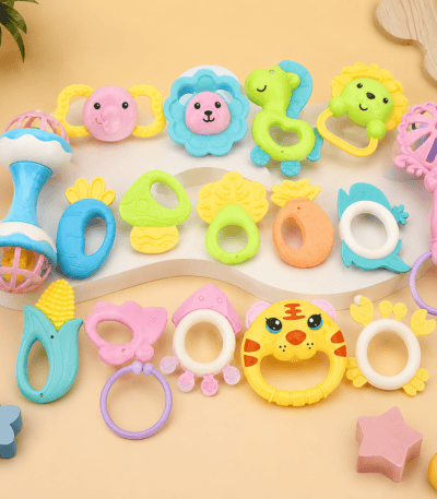 Baby Rattle and Teether Toy Set (18 Pieces) with Storage Box