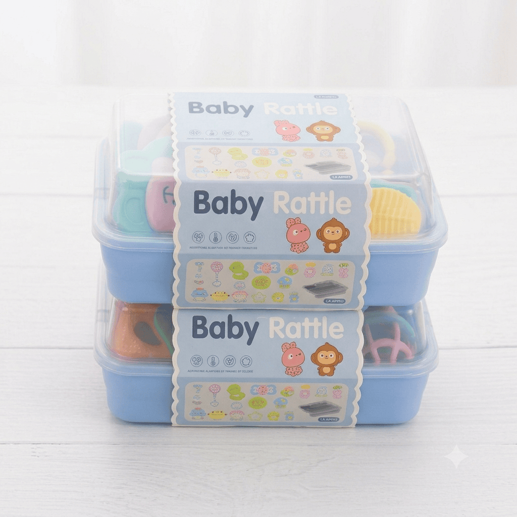 Baby Rattle and Teether Toy Set (18 Pieces) with Storage Box