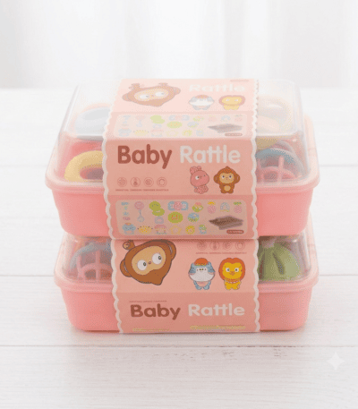 Baby Rattle and Teether Toy Set (18 Pieces) with Storage Box Pink