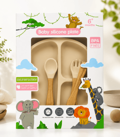 Baby Silicone Feeding Plate Set - Beige (BPA Free) 06+ Months