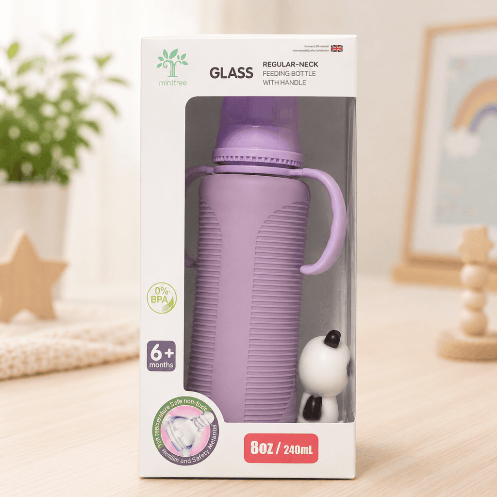 Premium Glass Baby Feeding Bottle with Handle – 240ml | BPA Free