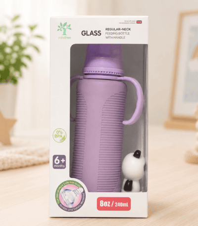 Premium Glass Baby Feeding Bottle with Handle – 240ml | BPA Free