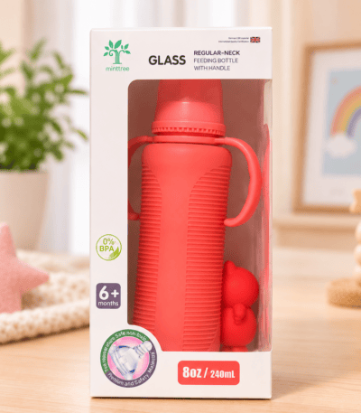 Premium Glass Baby Feeding Bottle with Handle – 240ml | BPA Free