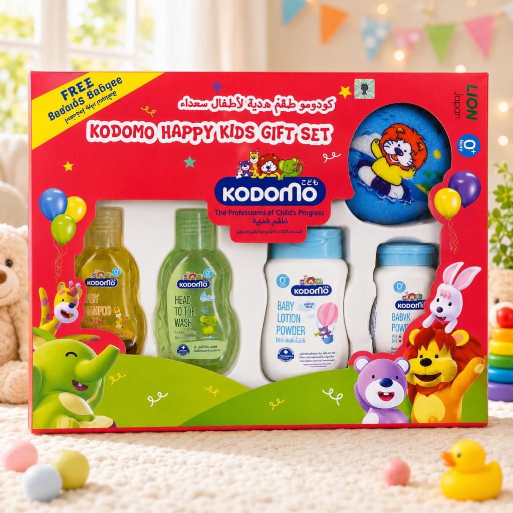 Kodomo Happy Kids Gift Set with Bathing Sponge | Complete Baby Bath Care Set