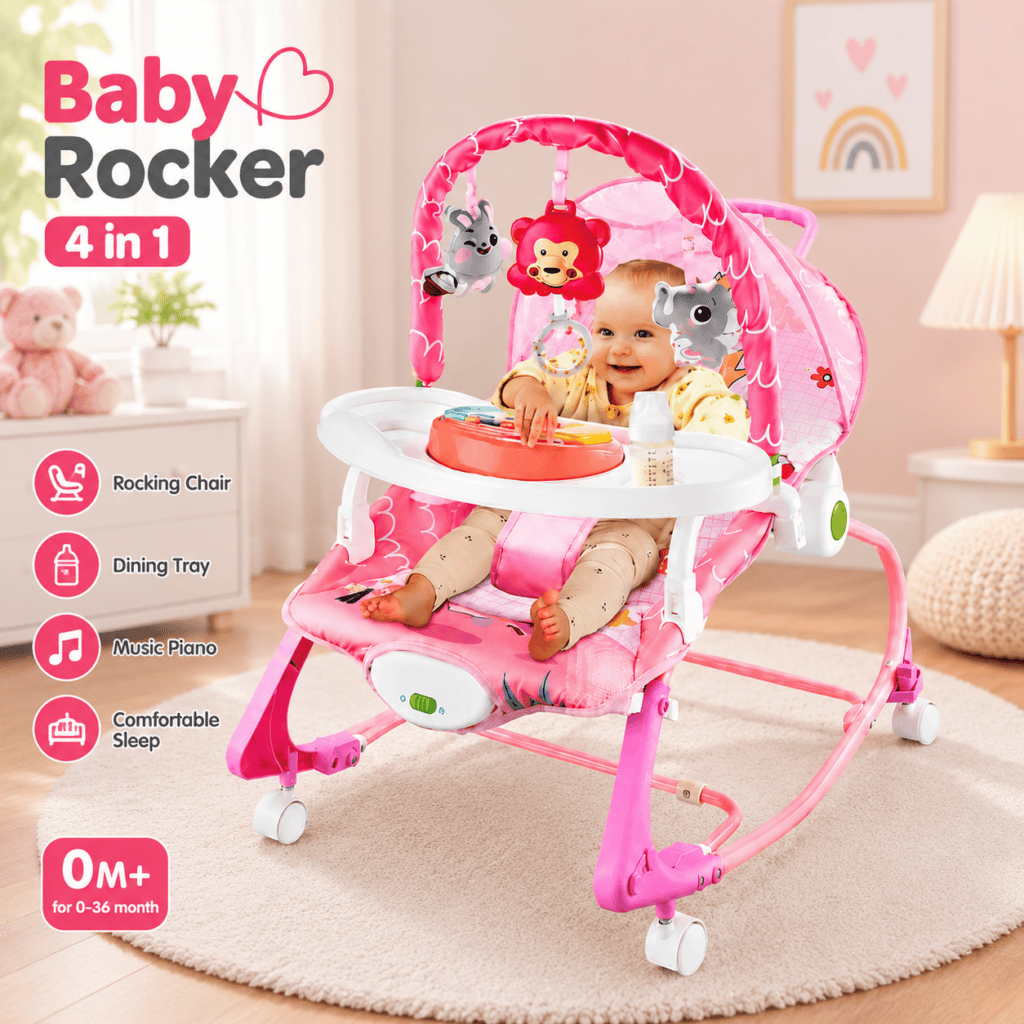 Hu Baby 4-in-1 Multifunctional Baby Rocker & Bouncer with Music & Dining Tray