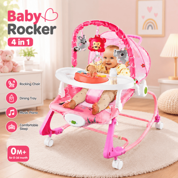 Hu Baby 4-in-1 Multifunctional Baby Rocker & Bouncer with Music & Dining Tray