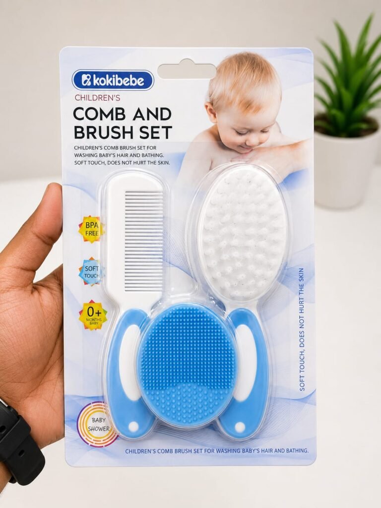 Kokibebe Baby Comb and Brush Set for Newborns, Soft Bristle Hairbrush and Infant Scalp Massager