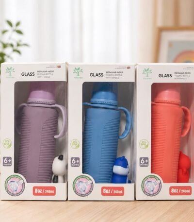 Premium Glass Baby Feeding Bottle with Handle – 240ml | BPA Free