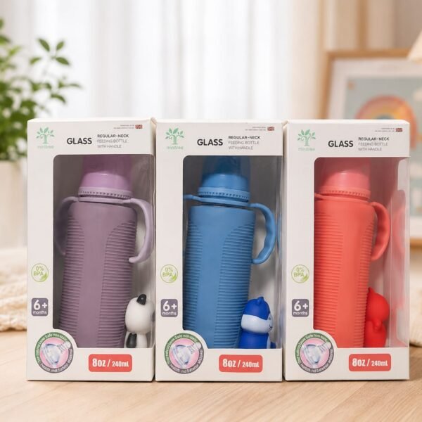 Premium Glass Baby Feeding Bottle with Handle – 240ml | BPA Free