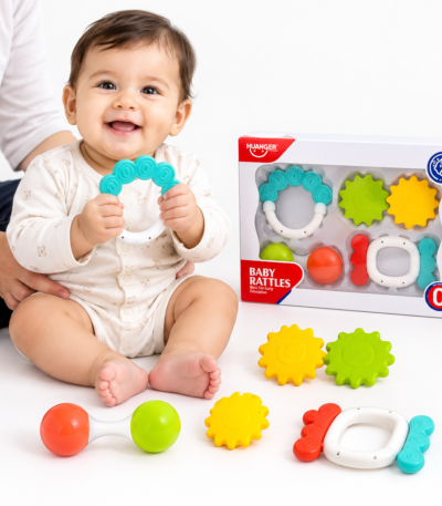 HUNGER 4 Piece Baby Rattle Set – Colorful Baby Toys