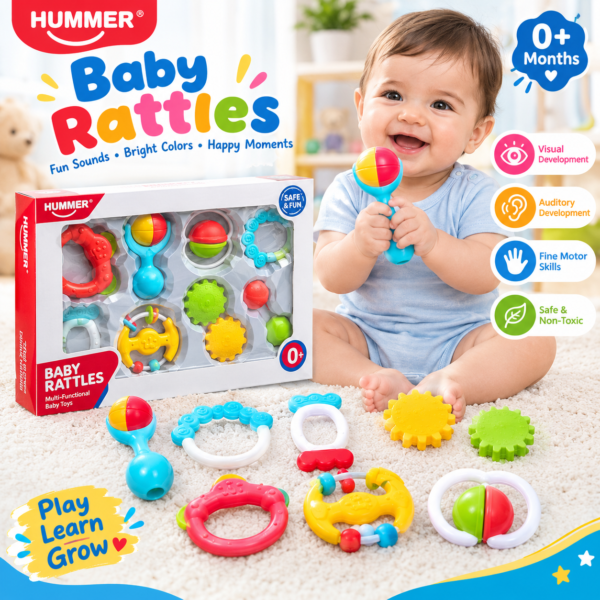 HUNGER 8 Piece Baby Rattle Set – Colorful Baby Toys